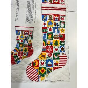 Vintage 2 Quilted Stocking Fabric Panel Spring Mills #4673 Red Yellow Green Blue